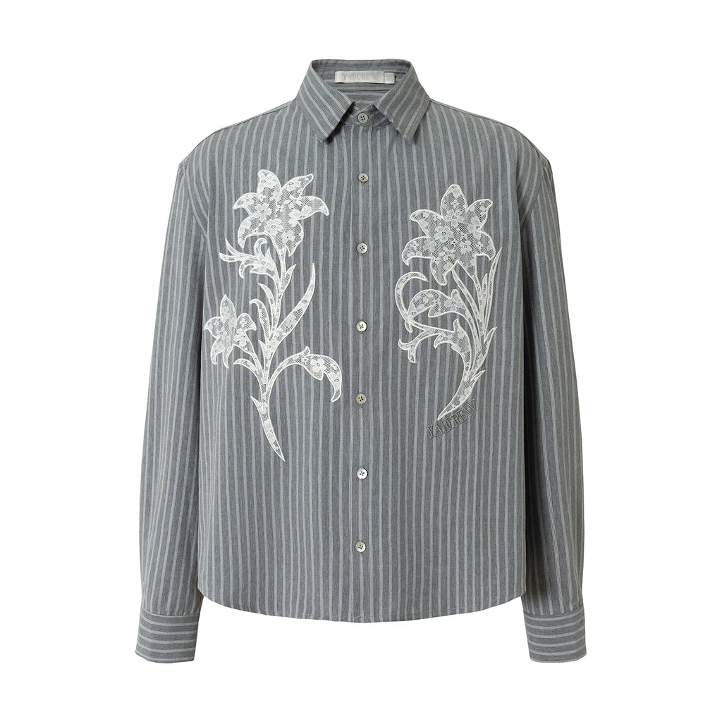 YADcrew Striped Embroidered Relaxed Long-Sleeve Shirt