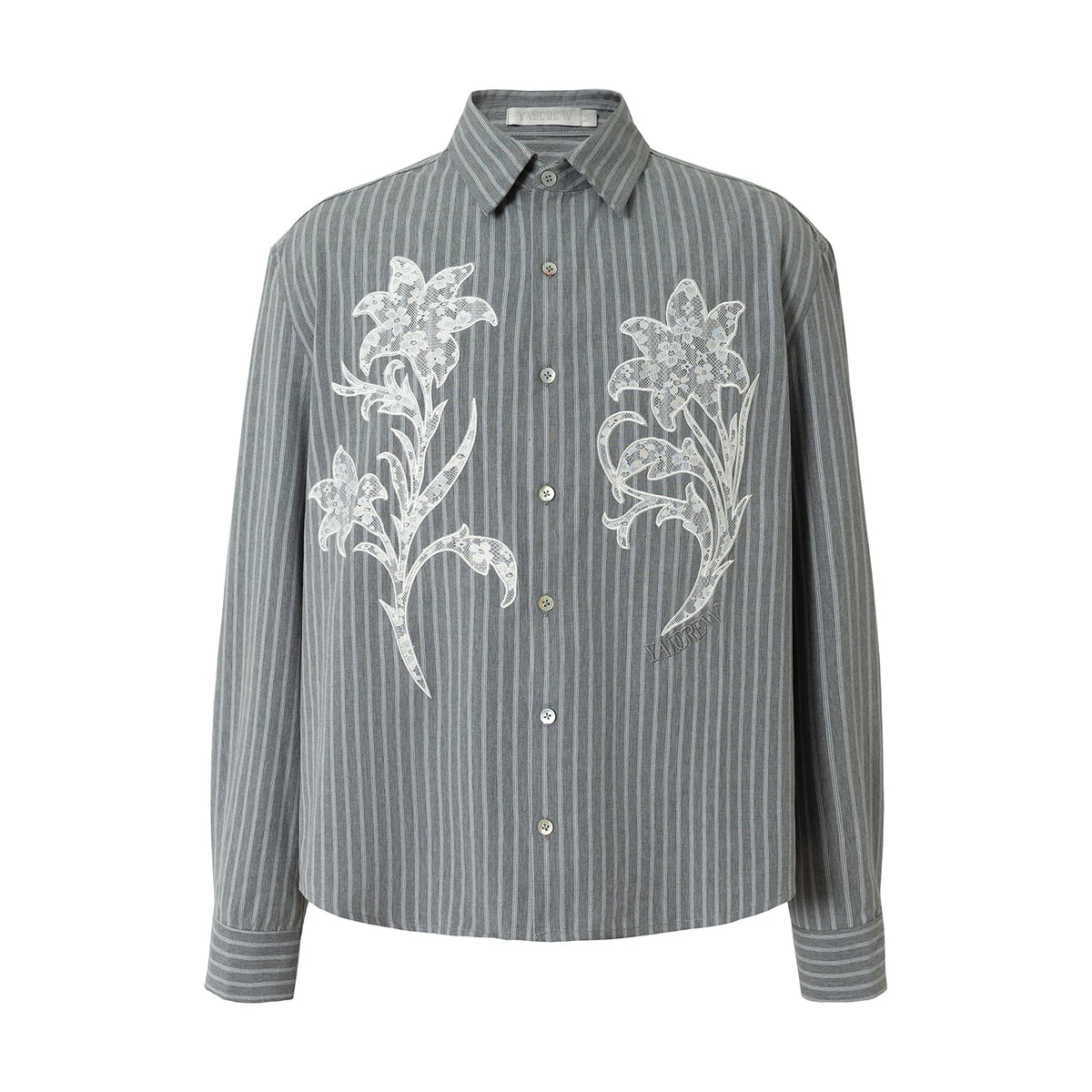YADcrew Striped Embroidered Relaxed Long-Sleeve Shirt