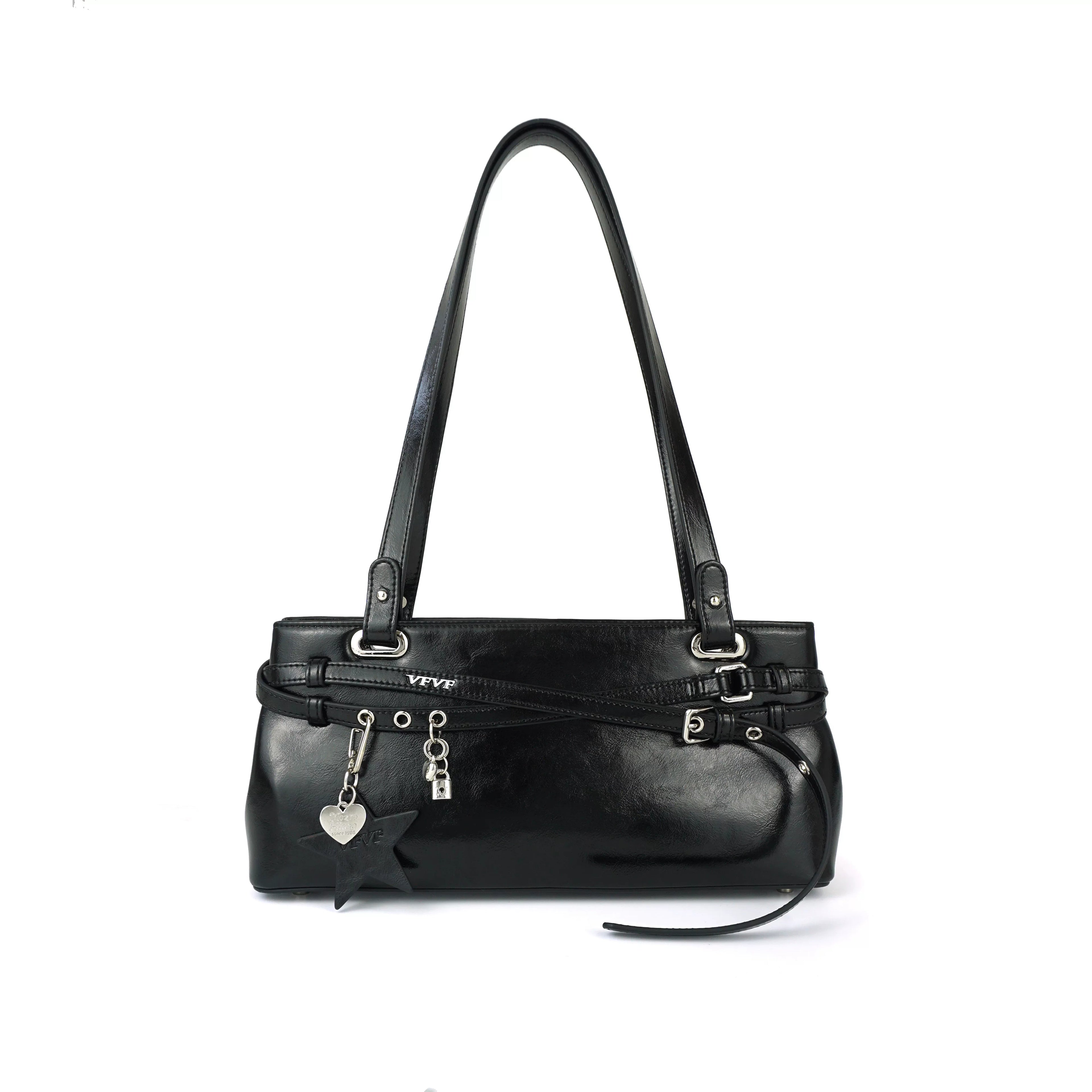 VFVF Gold Faux Leather Zip-Top Shoulder Bag