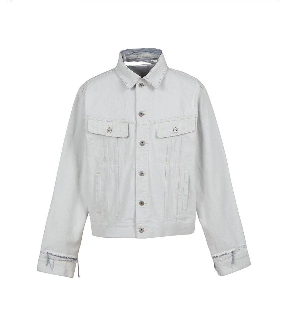 VLABMADE White Face Blue Gauze 400g Distressed Cropped Denim Jacket