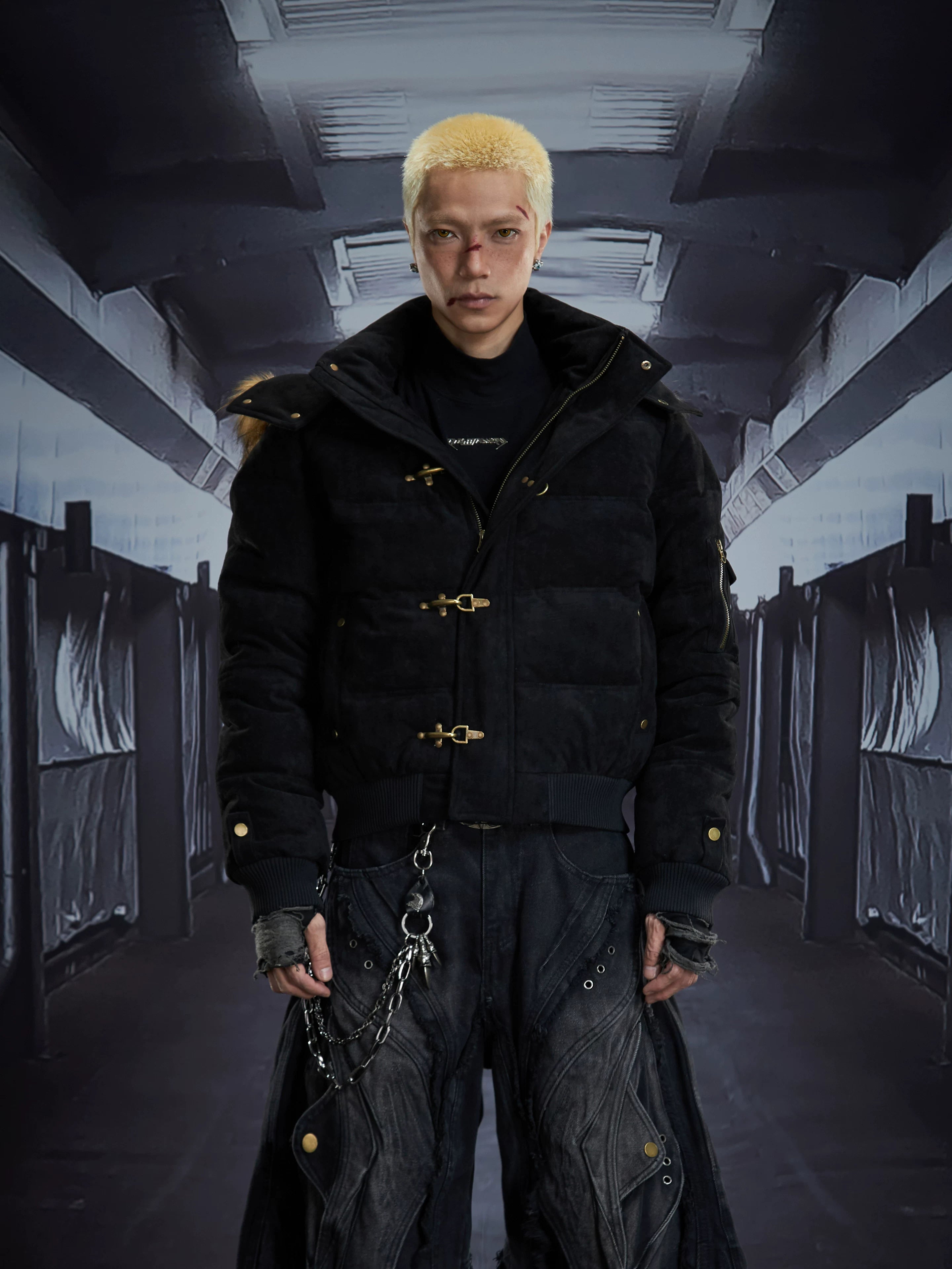 NOMANIAI Vintage Suede Hooded Removable Stand-Up Jacket