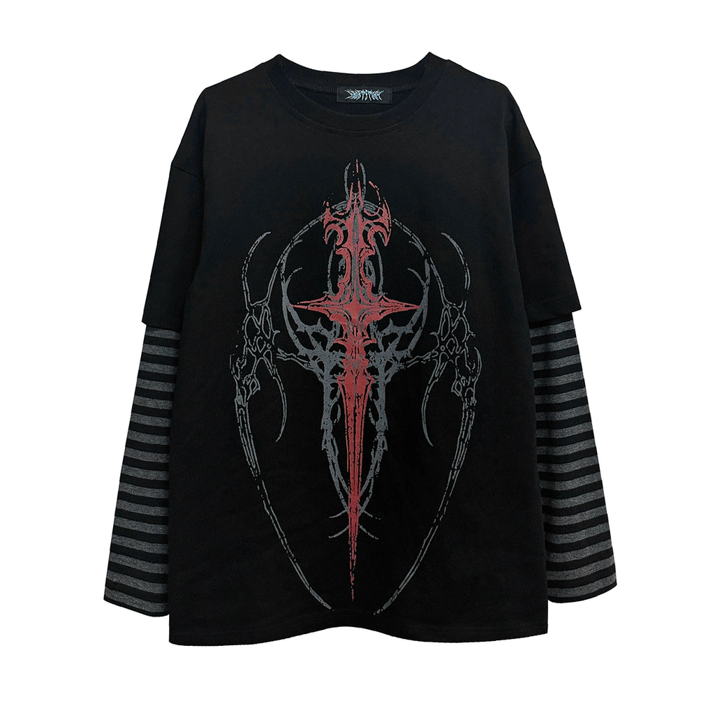 Wetbody Dark Print Fake Two Long Sleeves