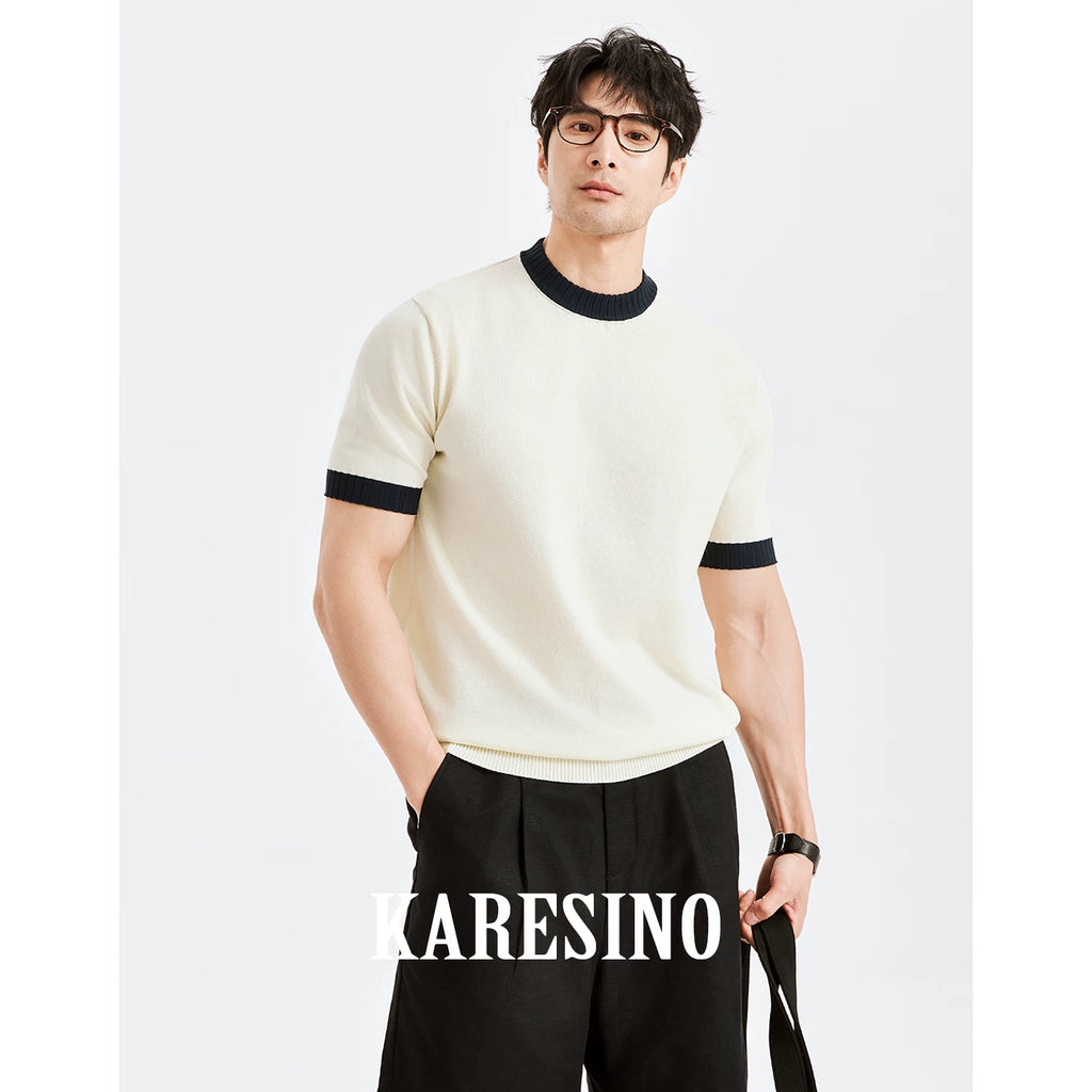 KARESINO Cool-Touch Contrast Knit Slim Fit Polo Tee