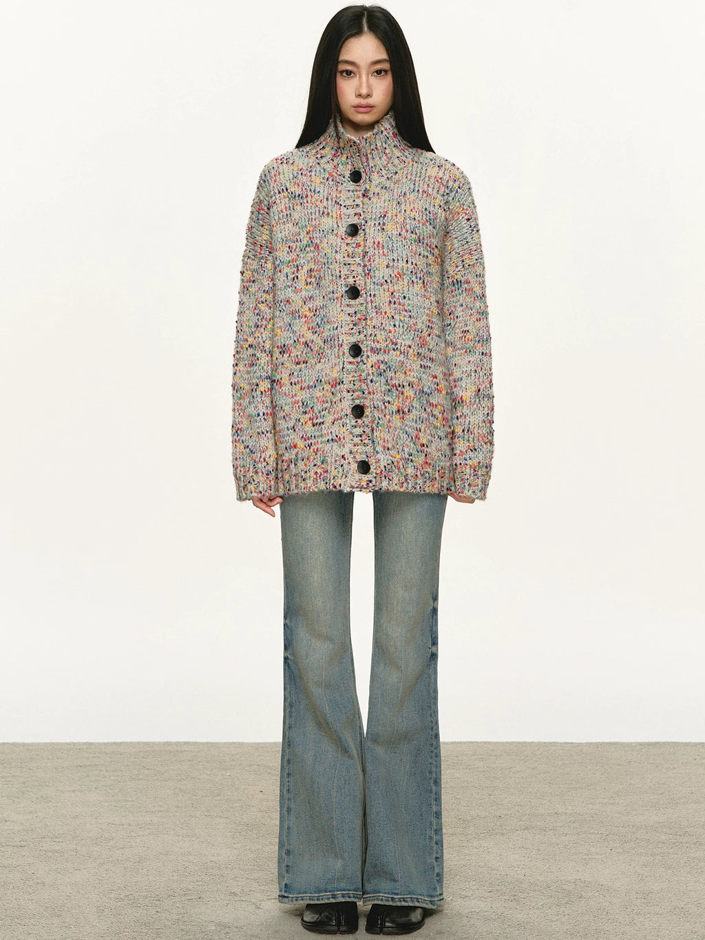 Anna Aneae Colored Dot Turtleneck Loose Sweater Cardigan