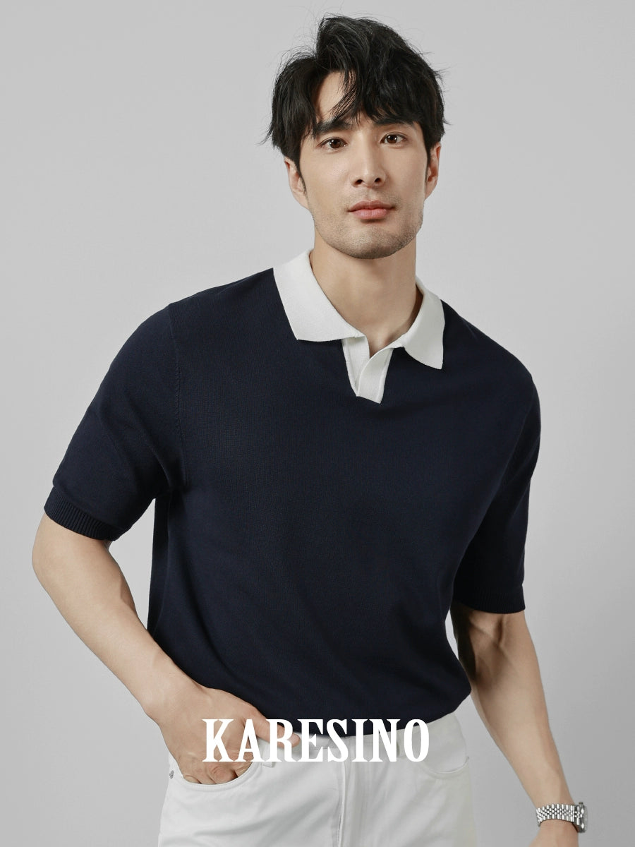 KARESINO Ice Silk Breathable Contrasting Color Splicing Knitted Sweater