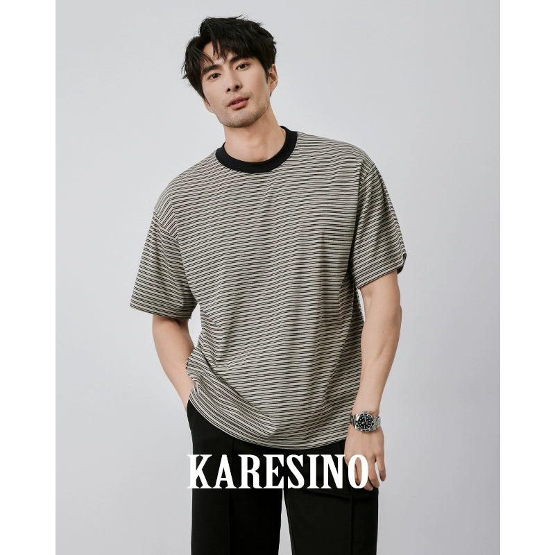 KARESINO Contrasting Striped Casual Round Neck Tee