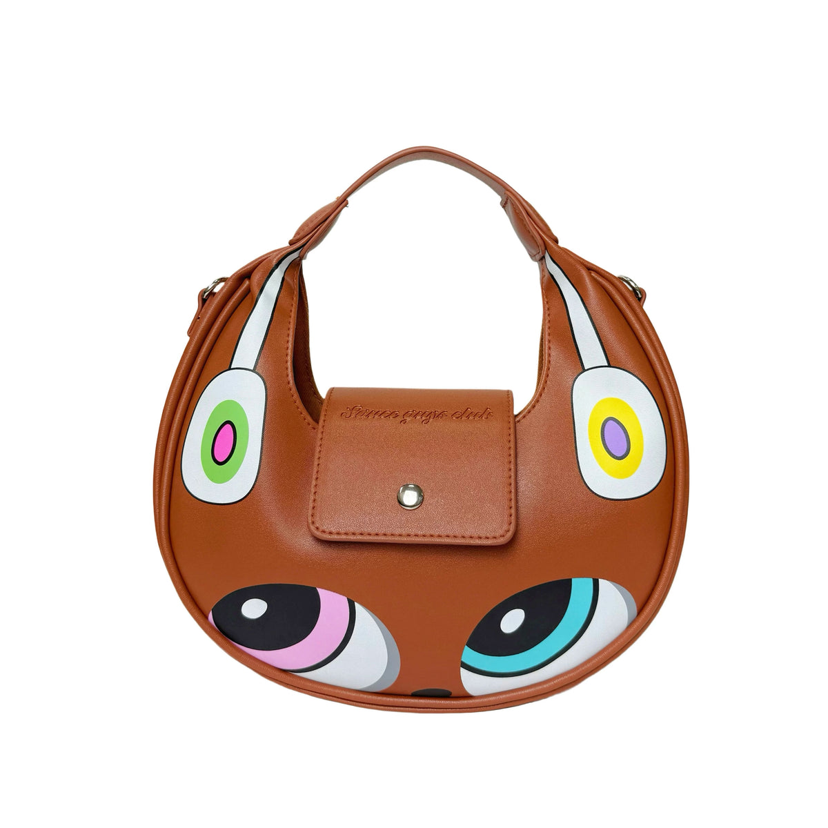 SAUCE Brown Faux Leather Crescent Shoulder Bag - Magnetic Snap