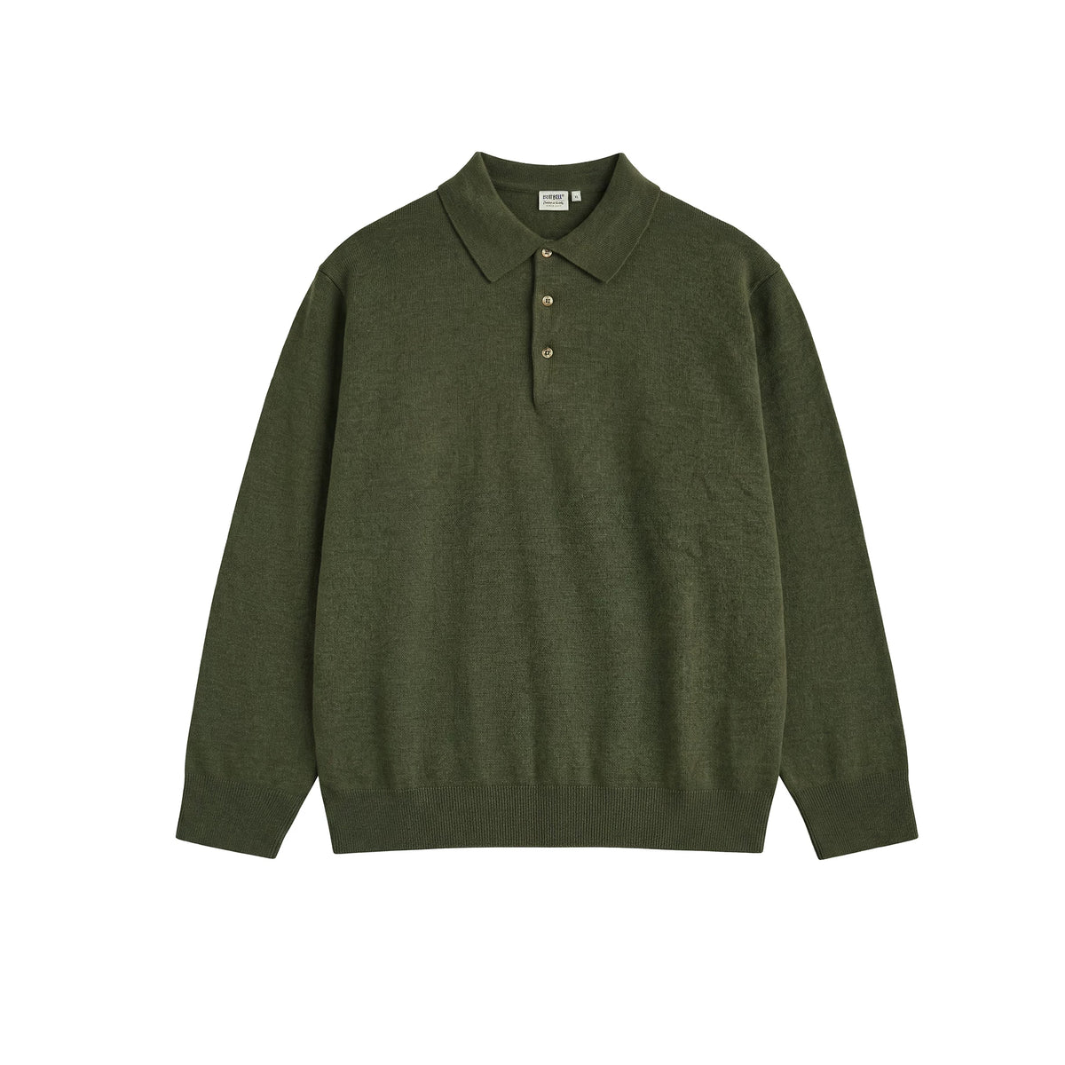 BUTTBILL Knit Wool-Blend Shell-Button Long-Sleeve Polo