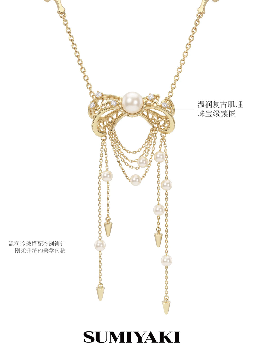 SUMIYAKI Pearl Bow Tassel Pendant Necklace
