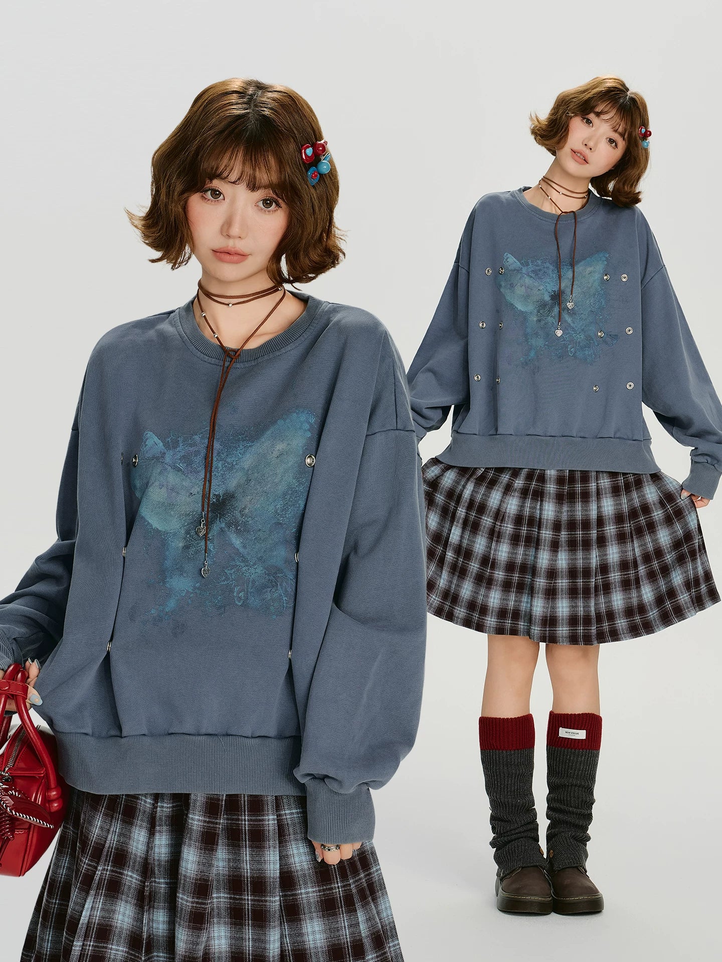 Girlyhalo retroprintingpullover Round Neck Sweatshirt