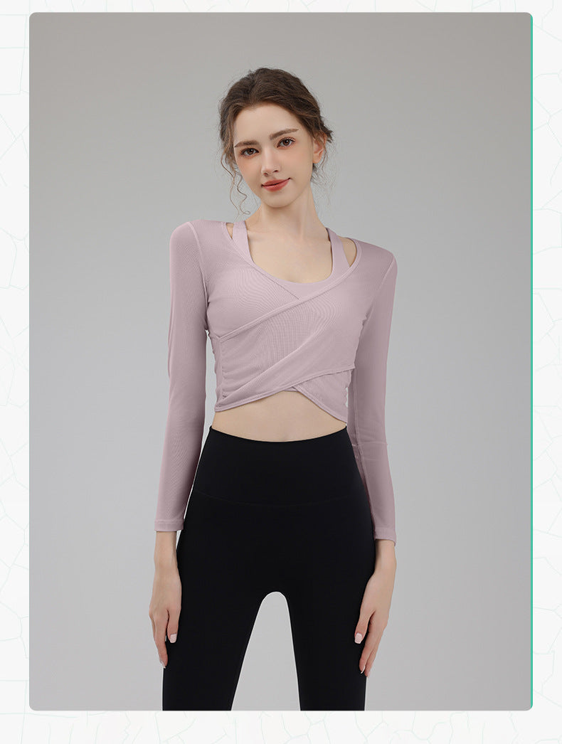 TIANQINGSE Mesh Real Two-piece Sports Long Sleeve with Chest Pad