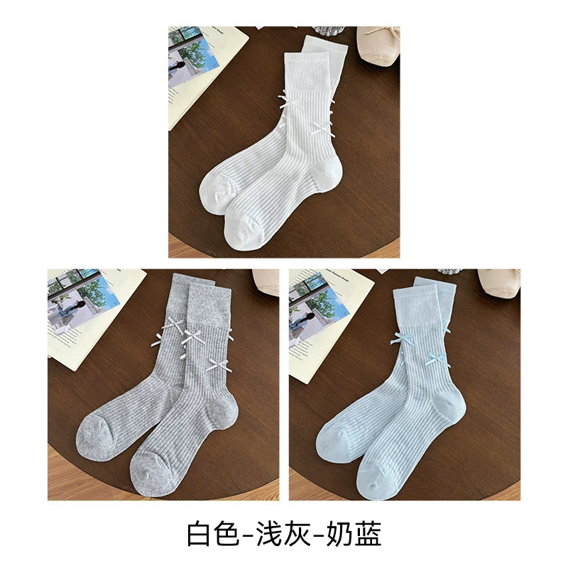 Halo Honey Combed Cotton Bow Slouchy Mid-Calf Sock