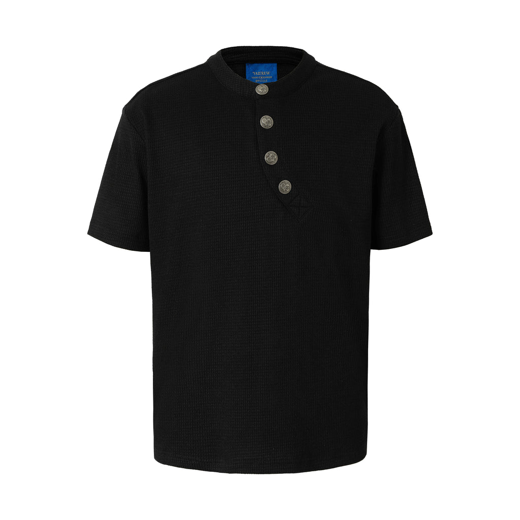 YADcrew Curved Placket Henley Relaxed Tee