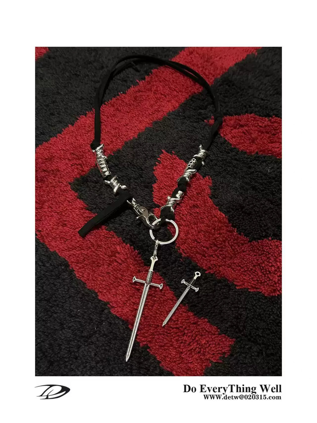 DETW 24SS Swordsman Series "Pure Handmade" Silver Cowhide Rope Niche Real Titanium Steel Necklace Pendant