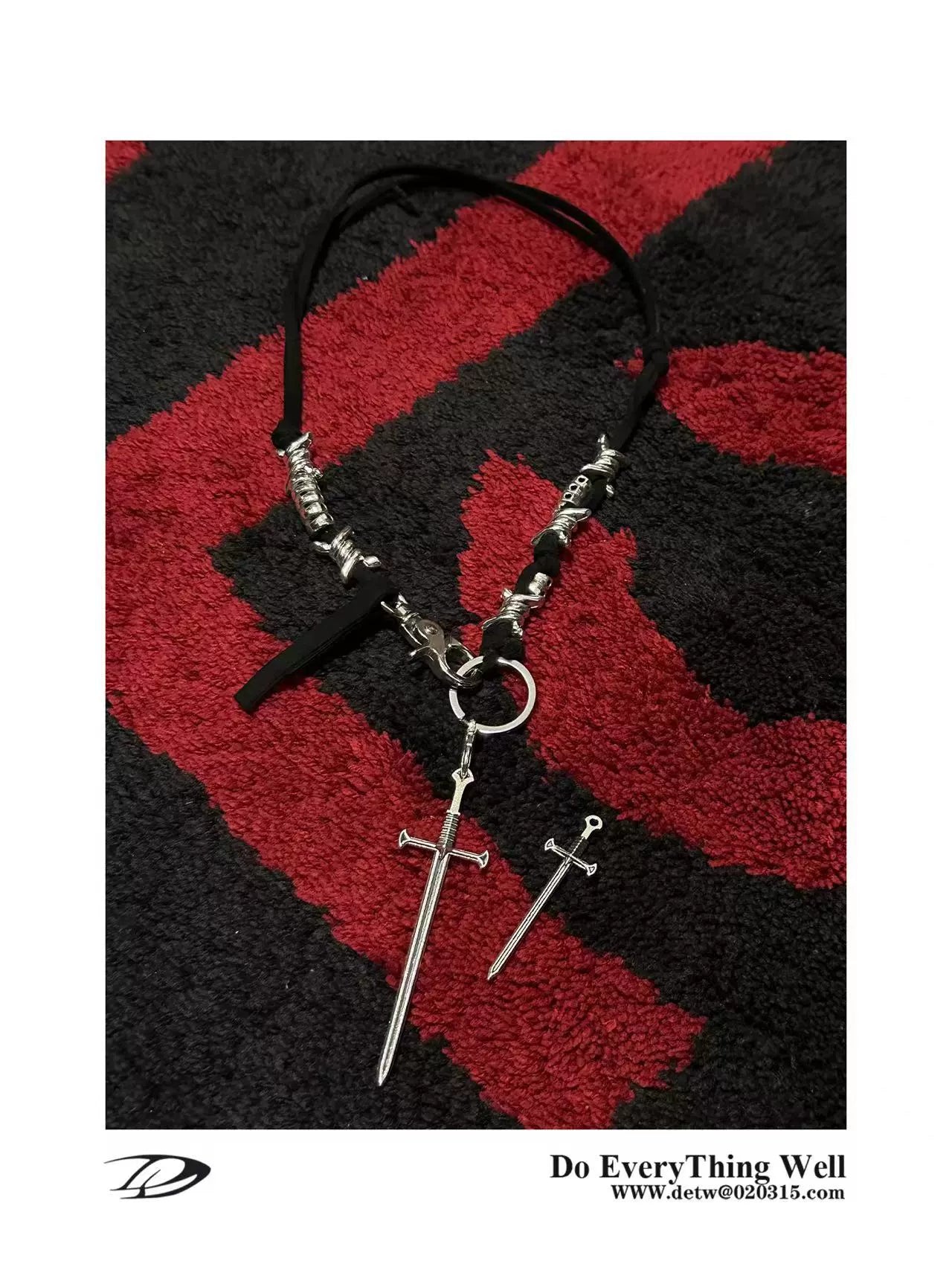 DETW 24SS Swordsman Series "Pure Handmade" Silver Cowhide Rope Niche Real Titanium Steel Necklace Pendant