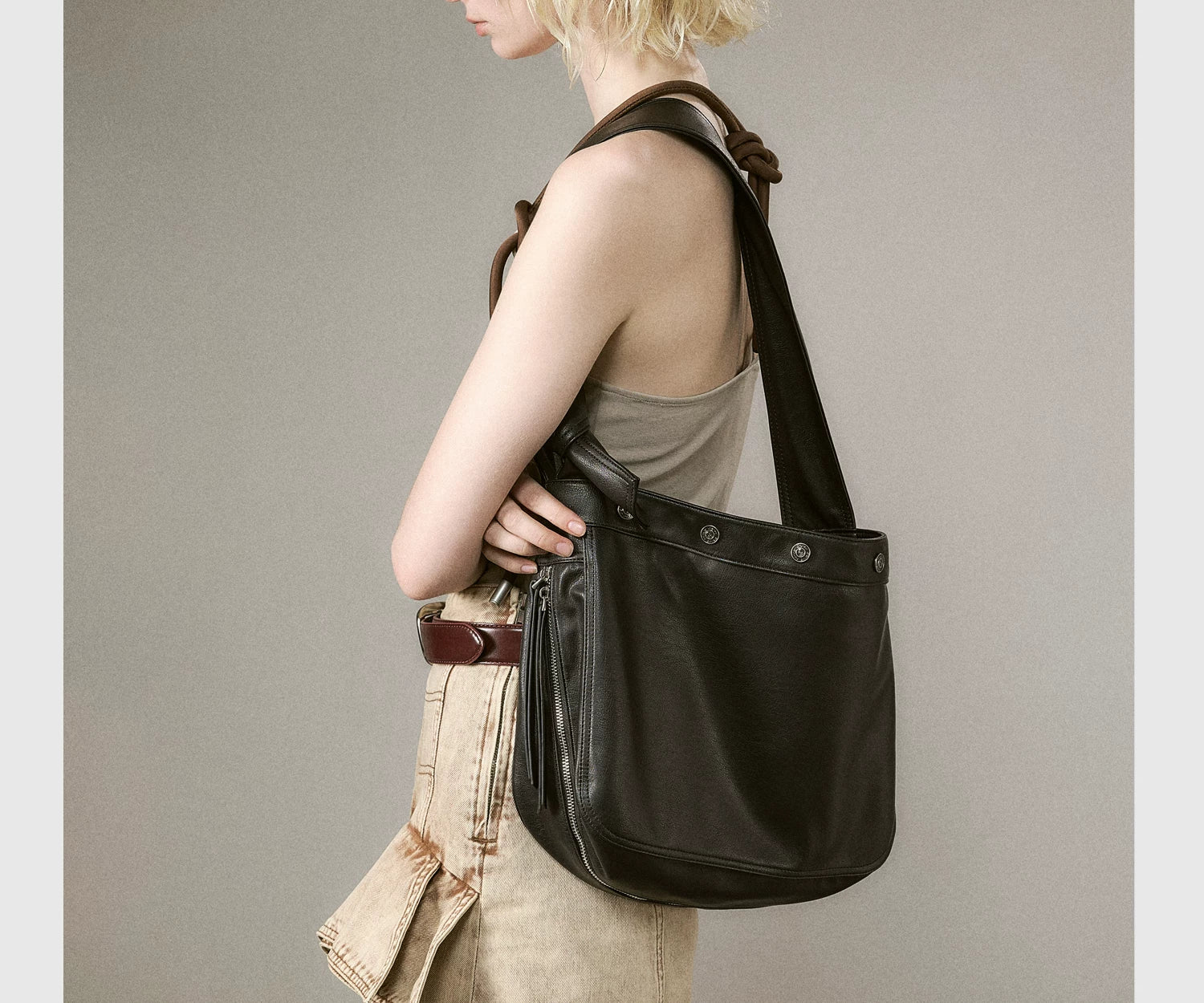 JACD Black Tote Large Capacity Soft Leather Shoulder Messenger Bag