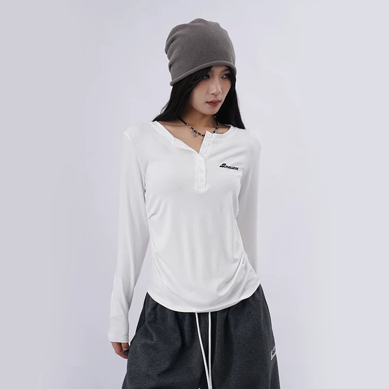 SAMUSAN Side Seam Pleated Skinny Long Sleeve