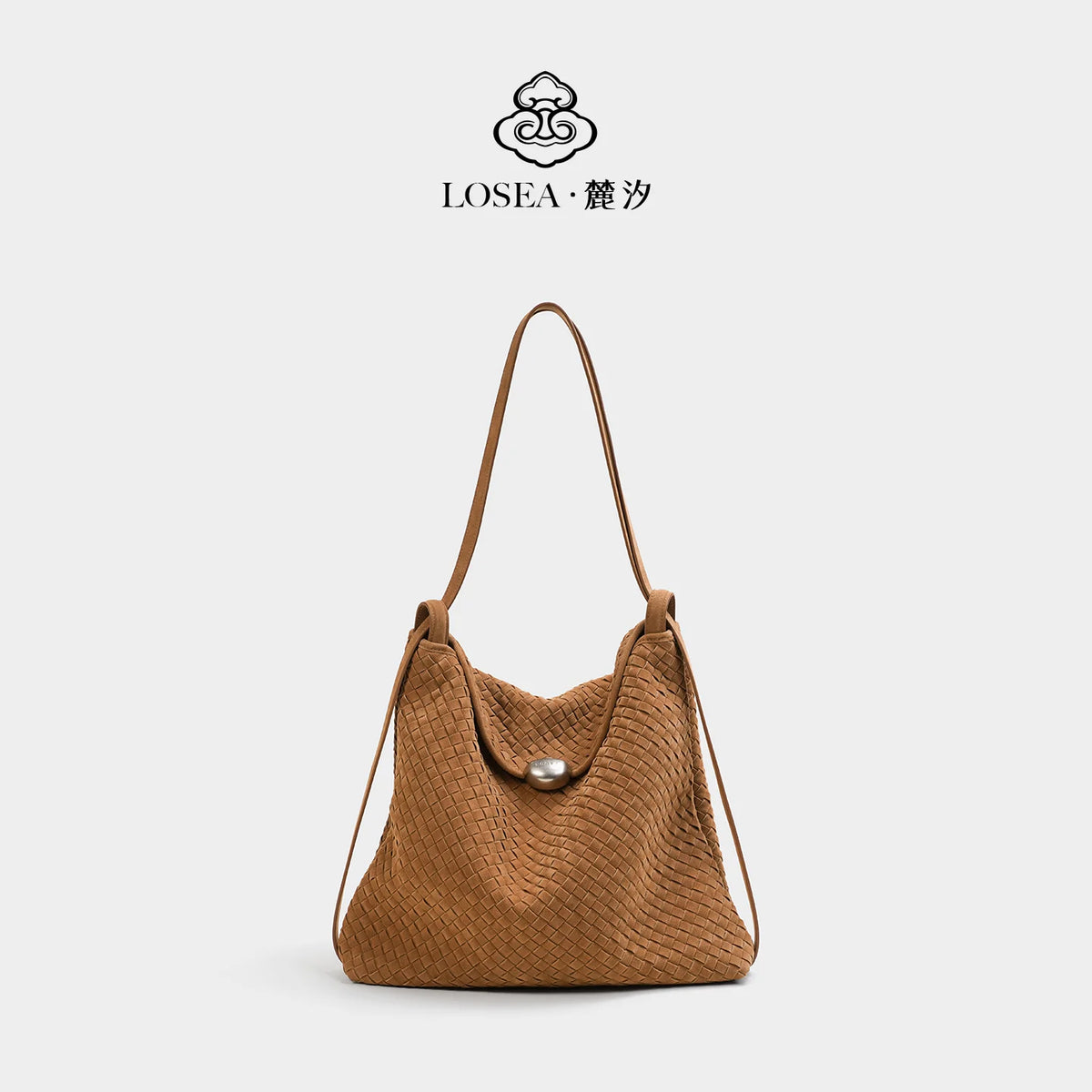 LOSEA Brown Woven Suede Shoulder Bag - Magnetic Snap
