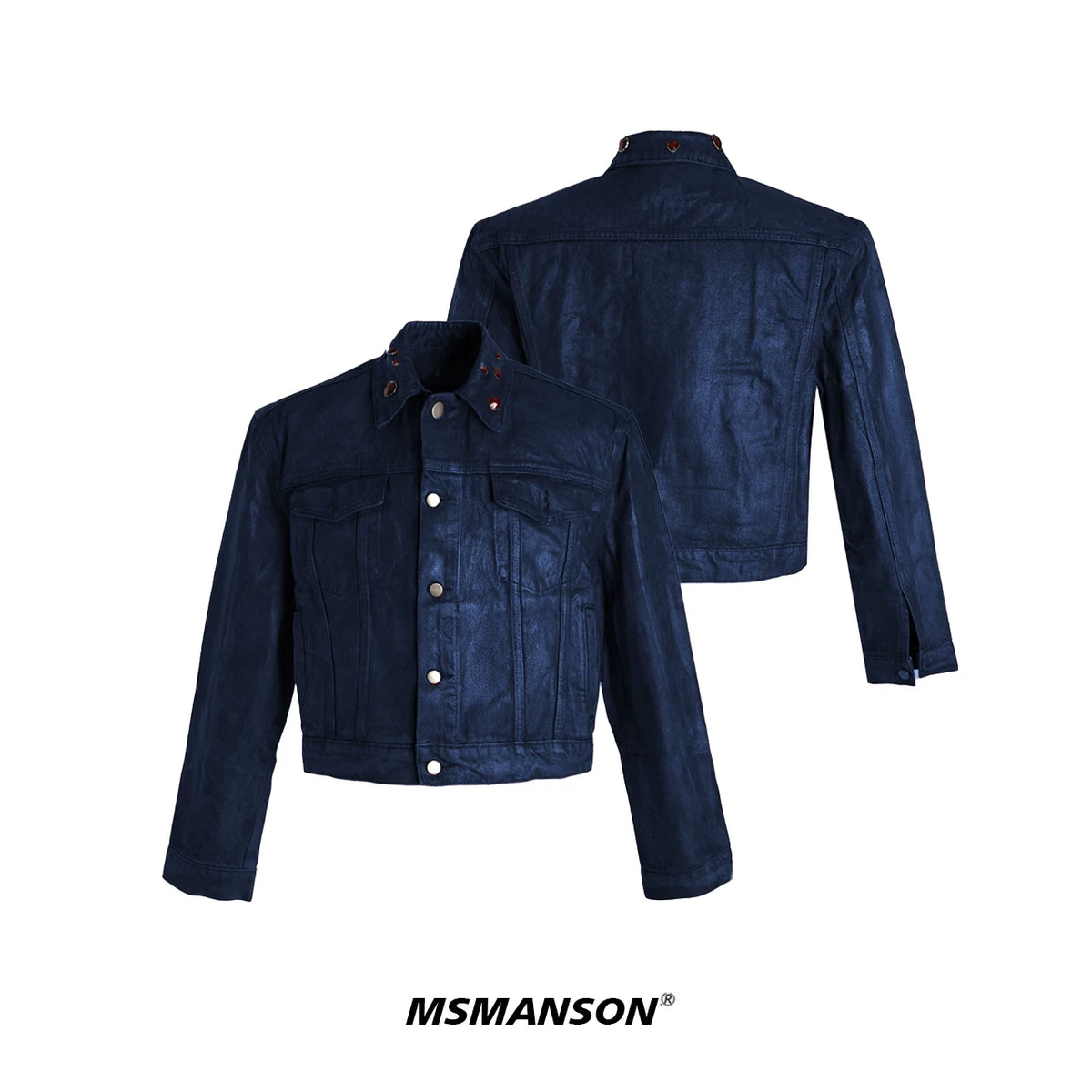 MSMANSON Crimson Flame Red Rhinestone Cropped Denim Jacket