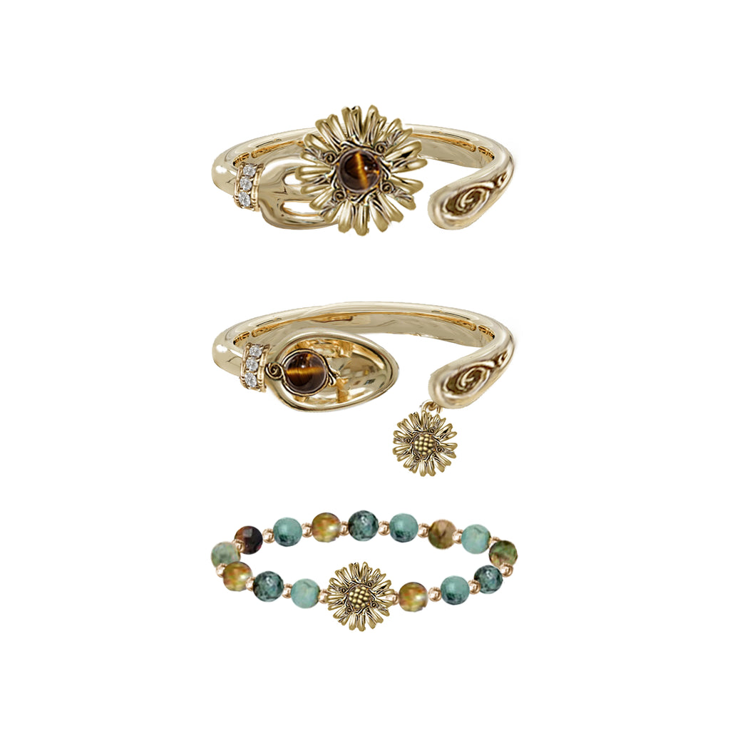 MASW Vintage Gold Beaded Daisy Ring