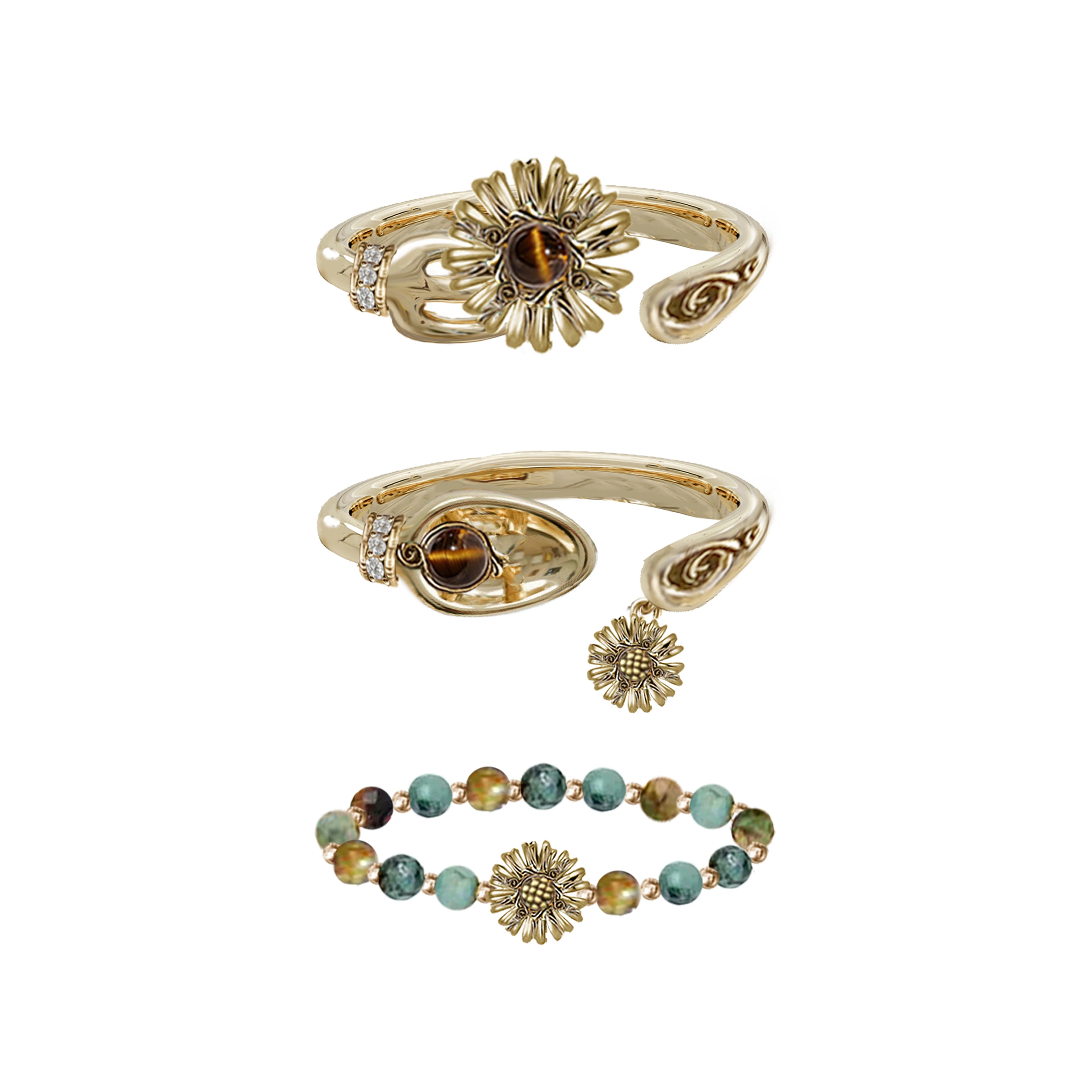 MASW Vintage Gold Beaded Daisy Ring