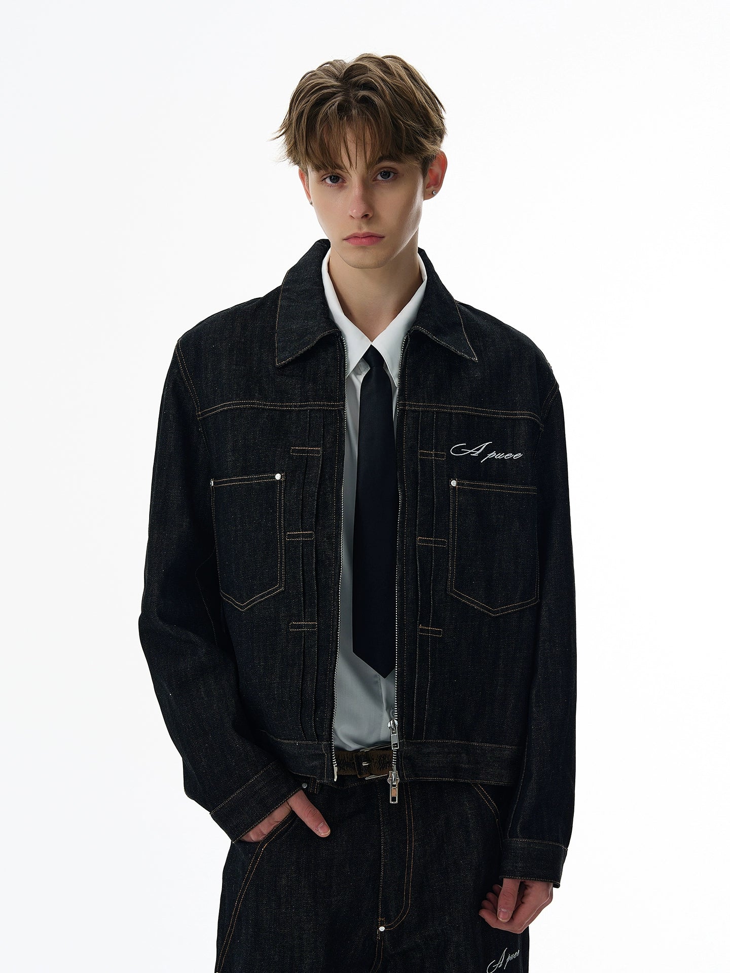 A PUEE Retro Silhouette Denim Jacket Set