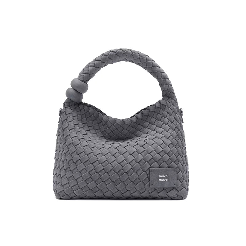 muva. Handwoven Straw Magnetic Snap Bucket Bag