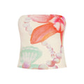 FUNOFF Vintage Floral Print Dew Collarbone Waist Tube Top
