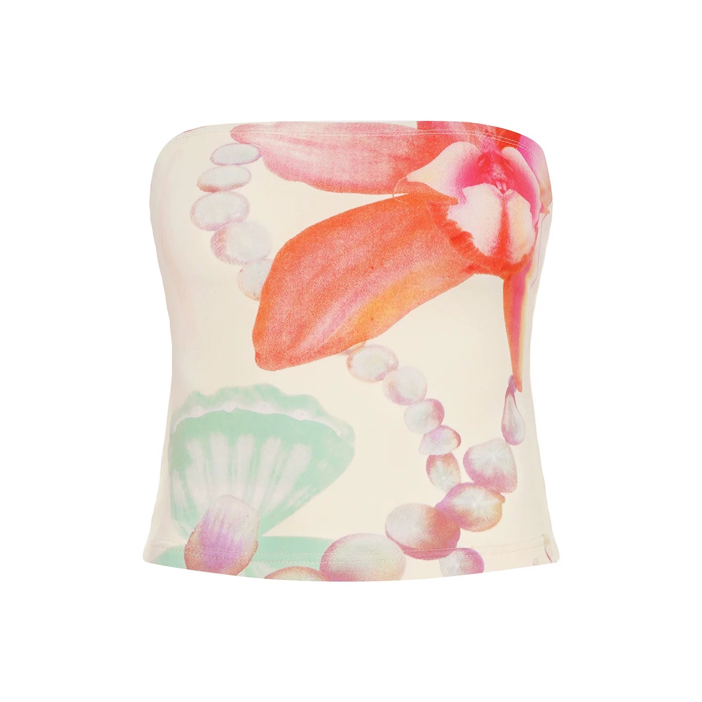 FUNOFF Vintage Floral Print Dew Collarbone Waist Tube Top