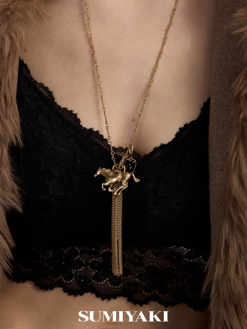 SUMIYAKI Pony Diamond Fringed Long Necklace