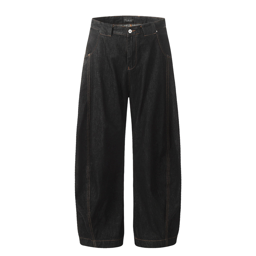11KN Retro Style Black Simple Basic Straight Wide-leg Jeans