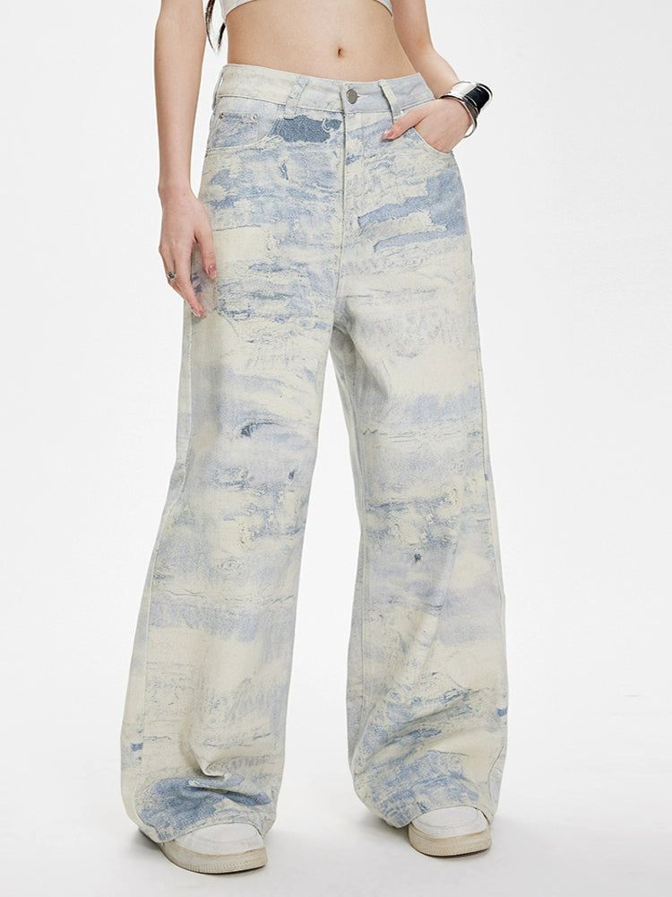 ZAVK Washed Tie-Dye Wide-Leg Jeans
