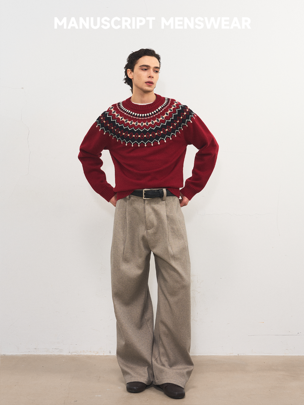 MANUSCRIPT Wide-leg Casual Woolen Trousers