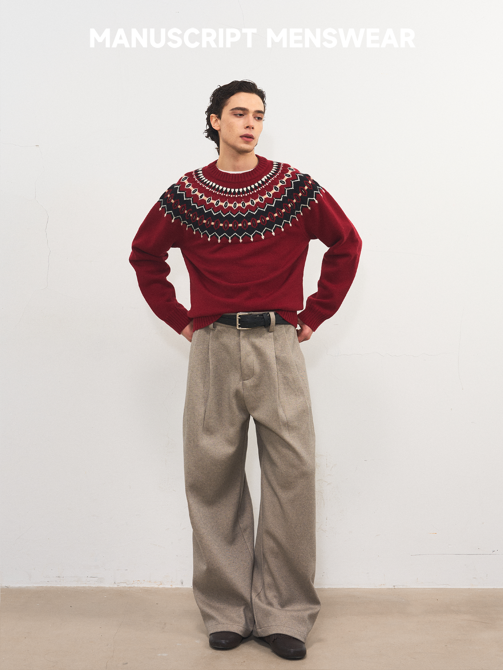 MANUSCRIPT Wide-leg Casual Woolen Trousers