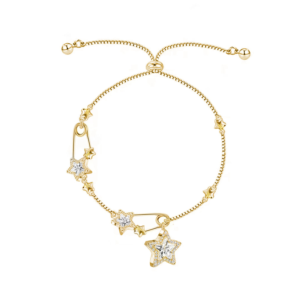 MASW Cubic Zirconia Star Pull-Cord Bracelet