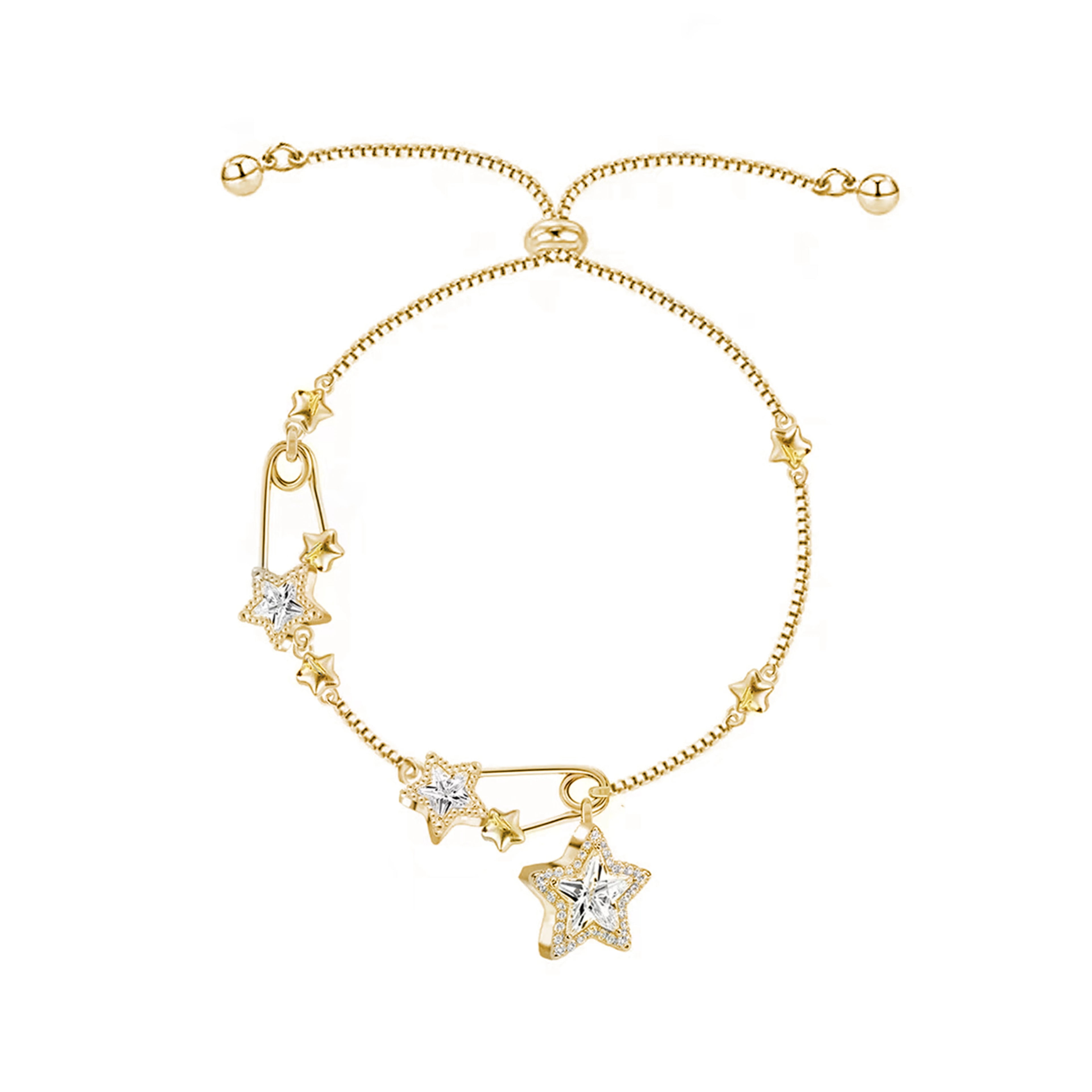 MASW Cubic Zirconia Star Pull-Cord Bracelet