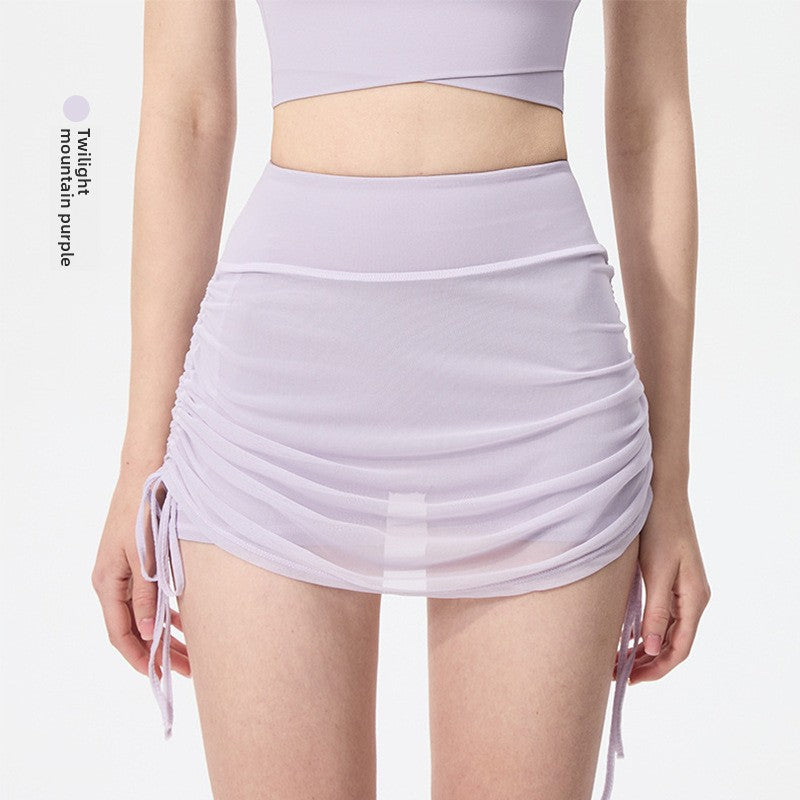 TIANQINGSE Mesh Yarn Drawstring Length Adjustable Sports Skirt