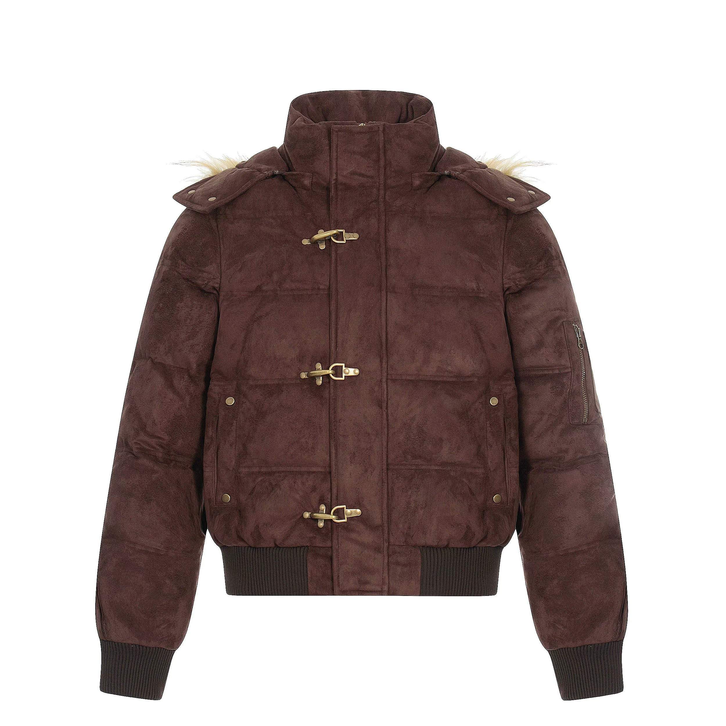 NOMANIAI Vintage Suede Hooded Removable Stand-Up Jacket