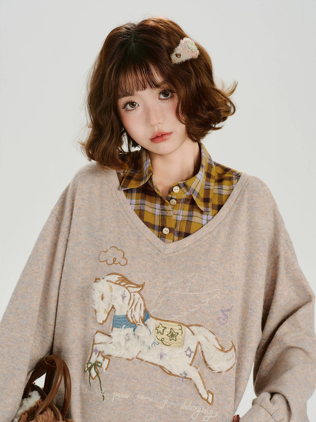 Girlyhalo Fake Two-piece Casual Versatile Knitted Sweater