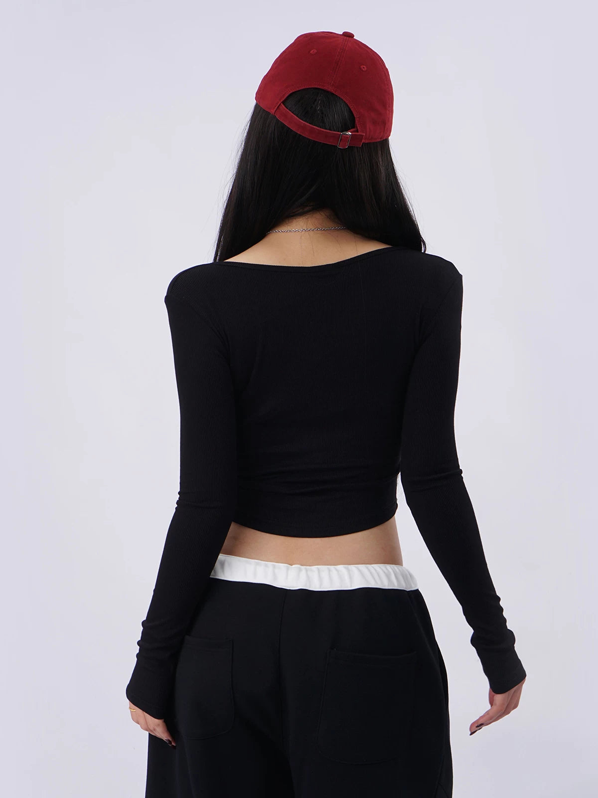 SAMUSAN Semi-open Neck Slim-fitting Versatile Long Sleeves