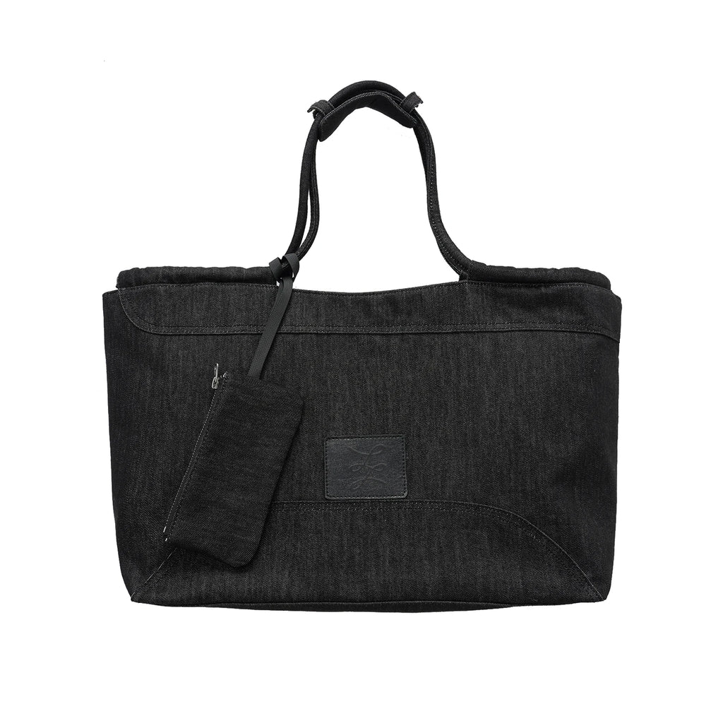 LR MADE Raw Denim Shoulder Bag With Leather Patch - Zip Top