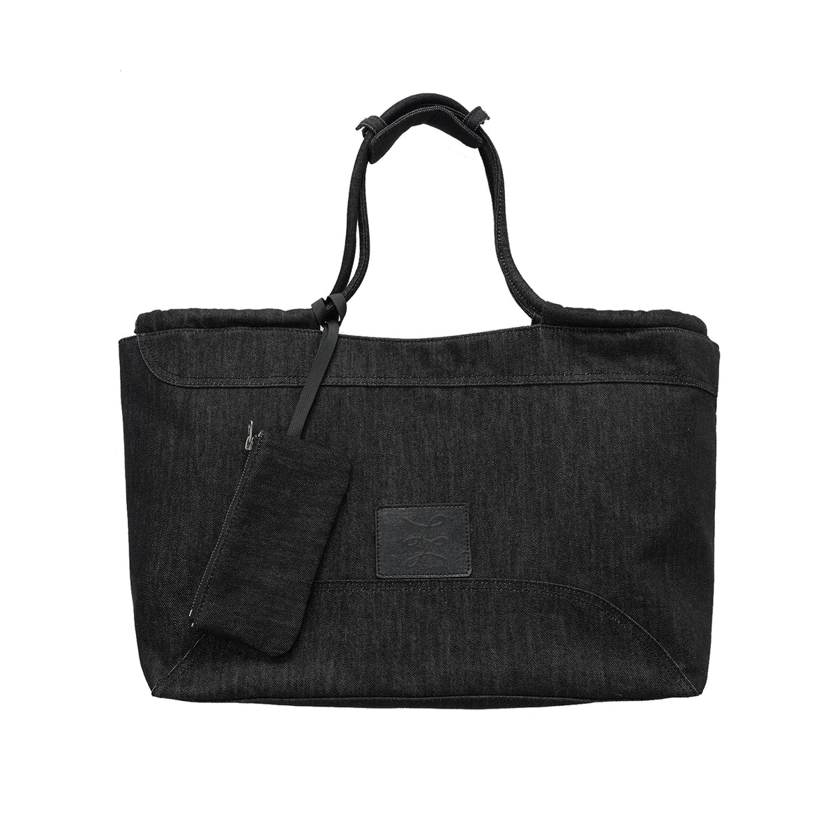 LR MADE Raw Denim Shoulder Bag With Leather Patch - Zip Top