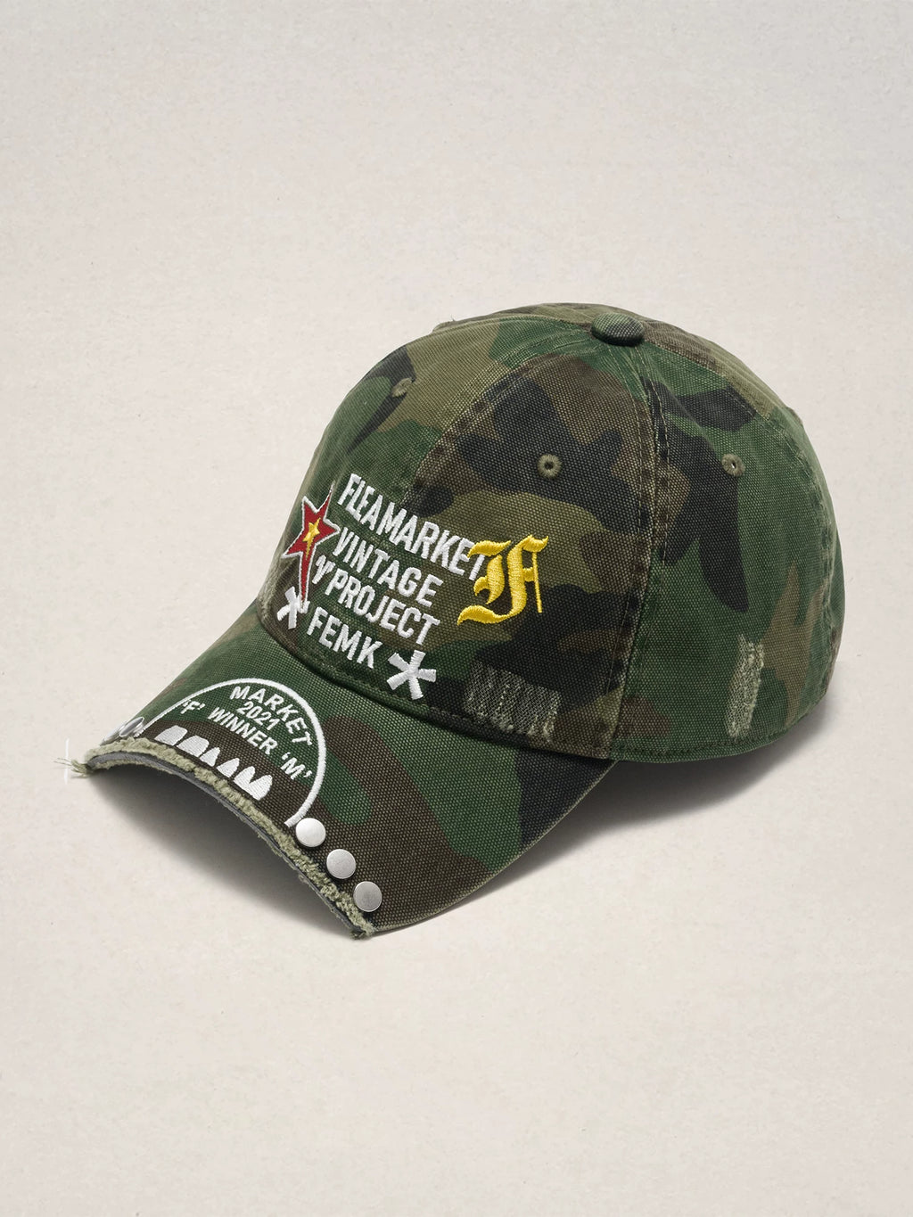 Fleamarket Vintage Frayed Burr Rim Versatile Embroidered Baseball Cap