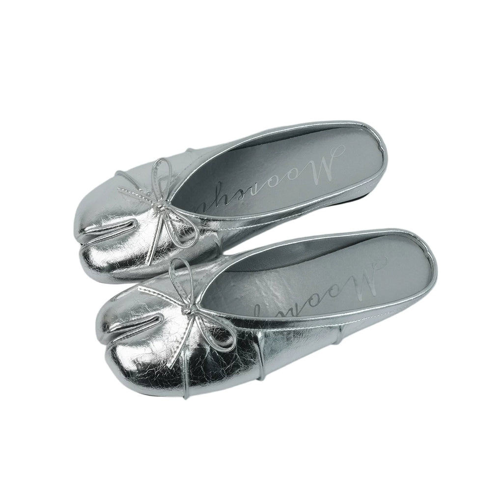 Mooreyu Silver Split-Toe Bow Ballet Flat