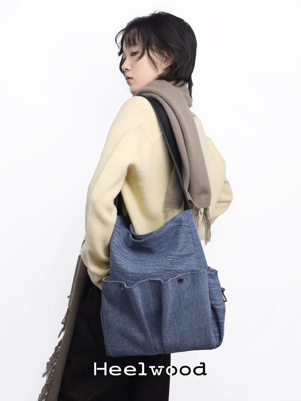 Heelwood Denim Magnetic Snap Shoulder Bag