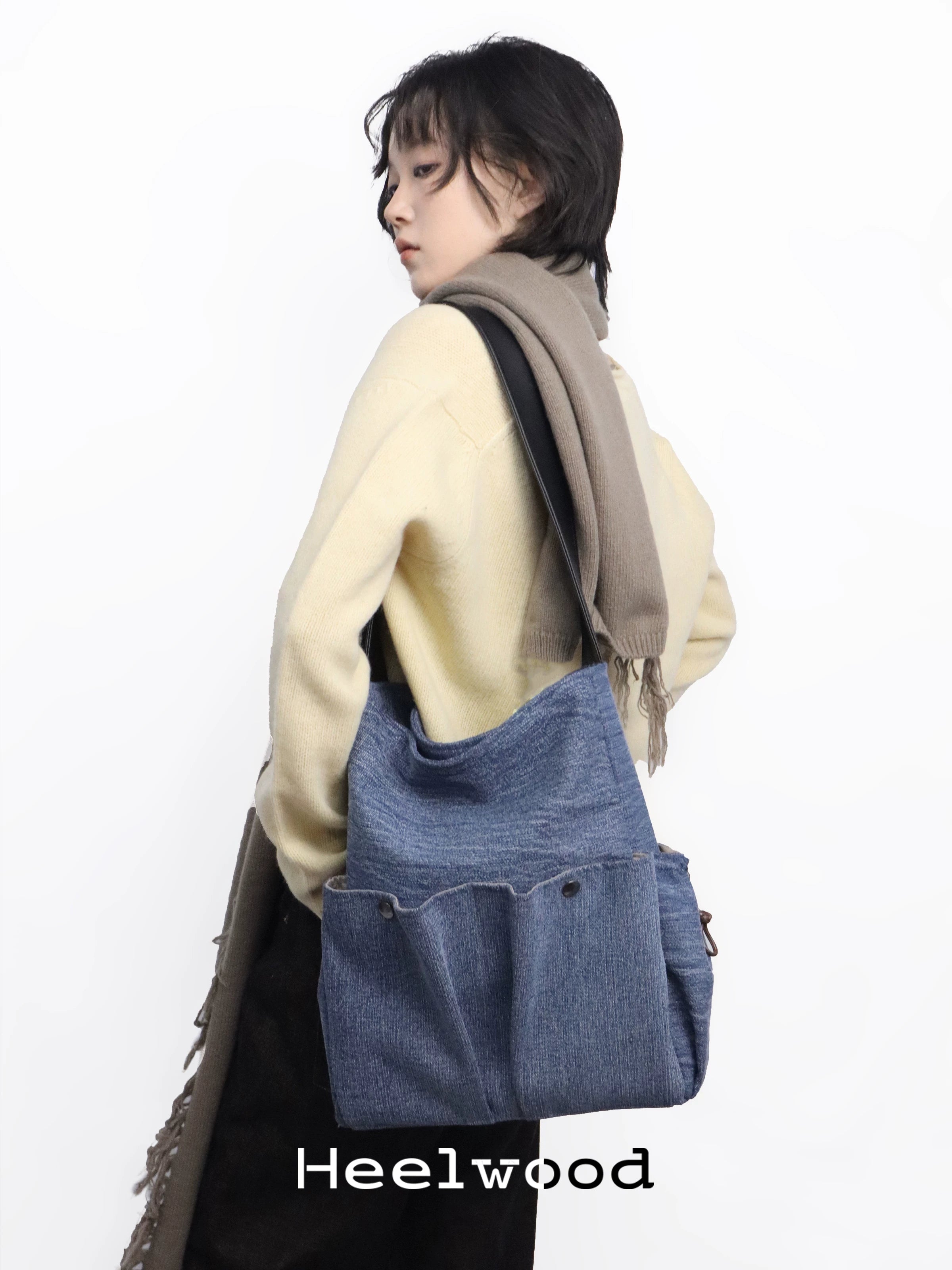 Heelwood Denim Magnetic Snap Shoulder Bag