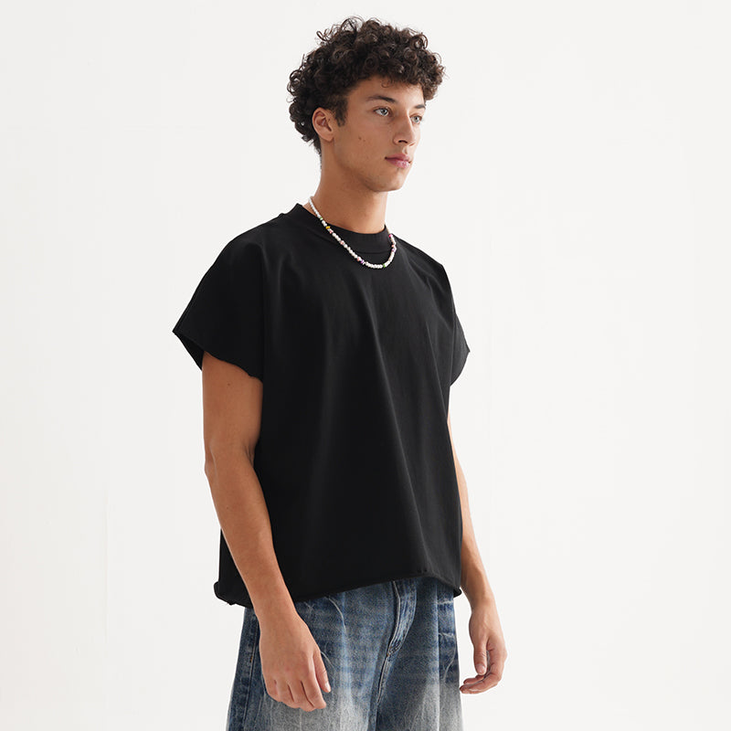 FIVE MEN short rough edge one-piece sleeve pure cotton BOXY Tee