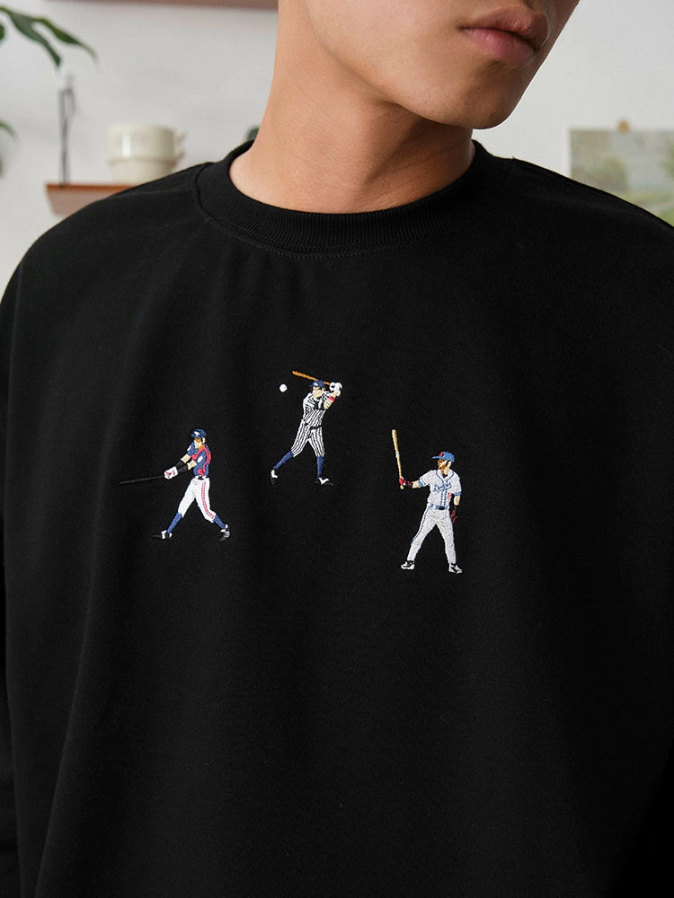 Battles Baseball Embroidered Crew Neck Sweater