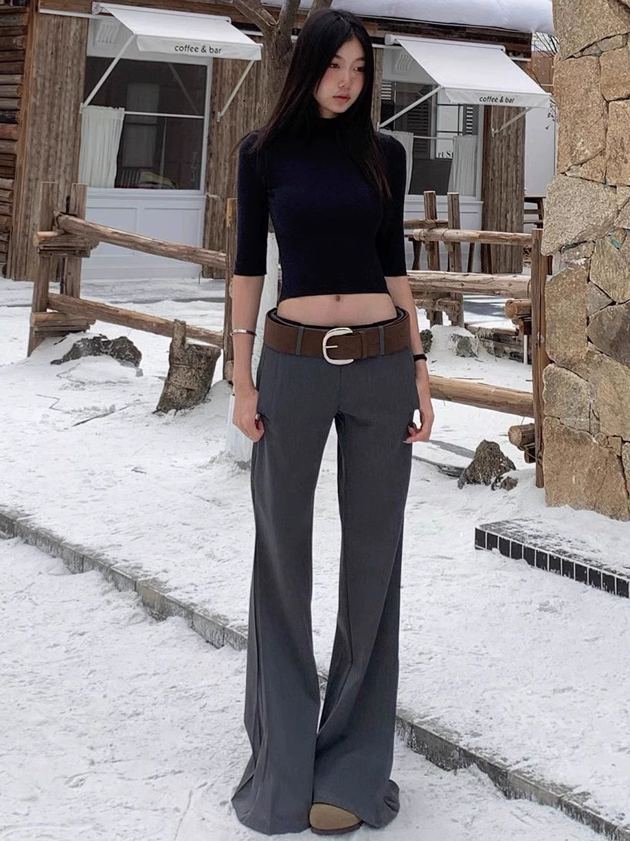 WITHMIN Low Waist Loose Drape Versatile Straight-leg Suit Pants