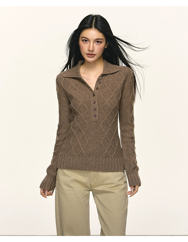 Anna Aneae Retro Temperament Slim Short Knitted Long Sleeves